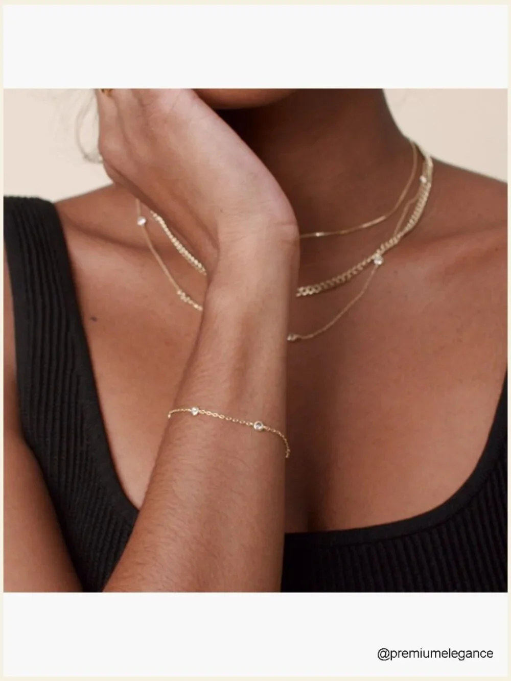 14K Gold Plated Beaded Chain Bracelet with Cubic Zirconia Station